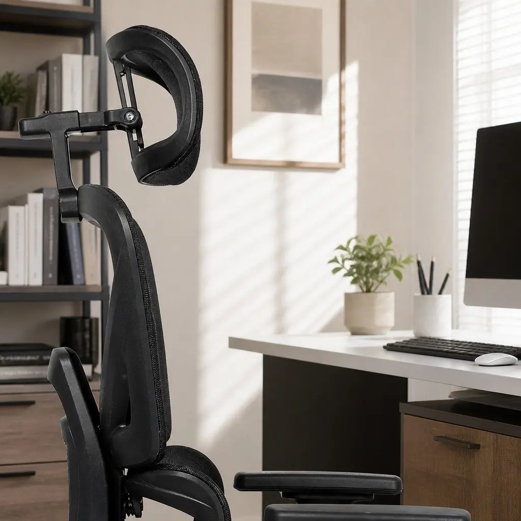 Ergonomic Office Chair Black Mesh Adjustable Lumbar Retractable Footrest