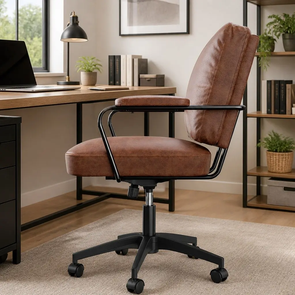 Office Arm Chair Brown Height Adjustable Swivel Executive Computer Desk Seat