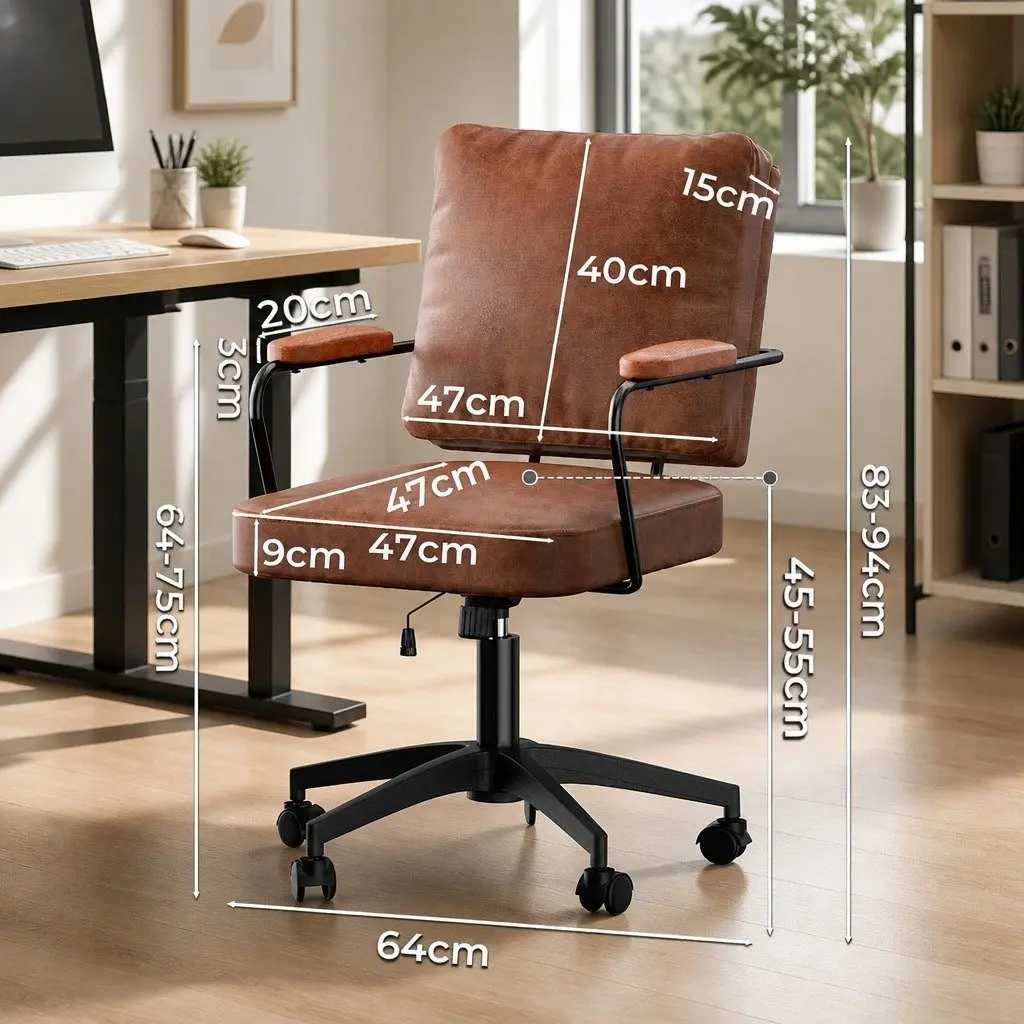 Office Arm Chair Brown Height Adjustable Swivel Executive Computer Desk Seat