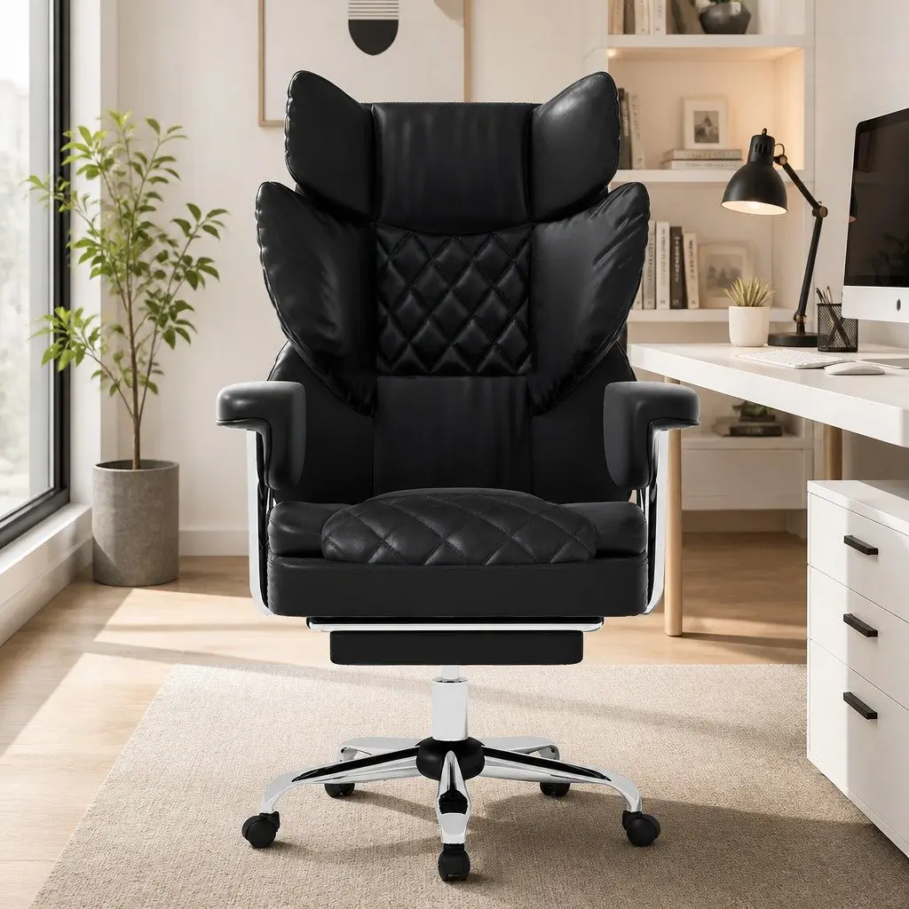 Gaming Office Chair Black High Back Reclining 90-135° Adjustable Ergonomic Seat with Cushioned Support and 360° Swivel