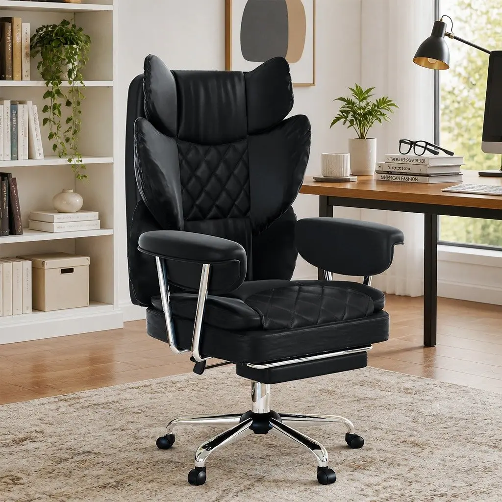 Gaming Office Chair Black High Back Reclining 90-135° Adjustable Ergonomic Seat with Cushioned Support and 360° Swivel