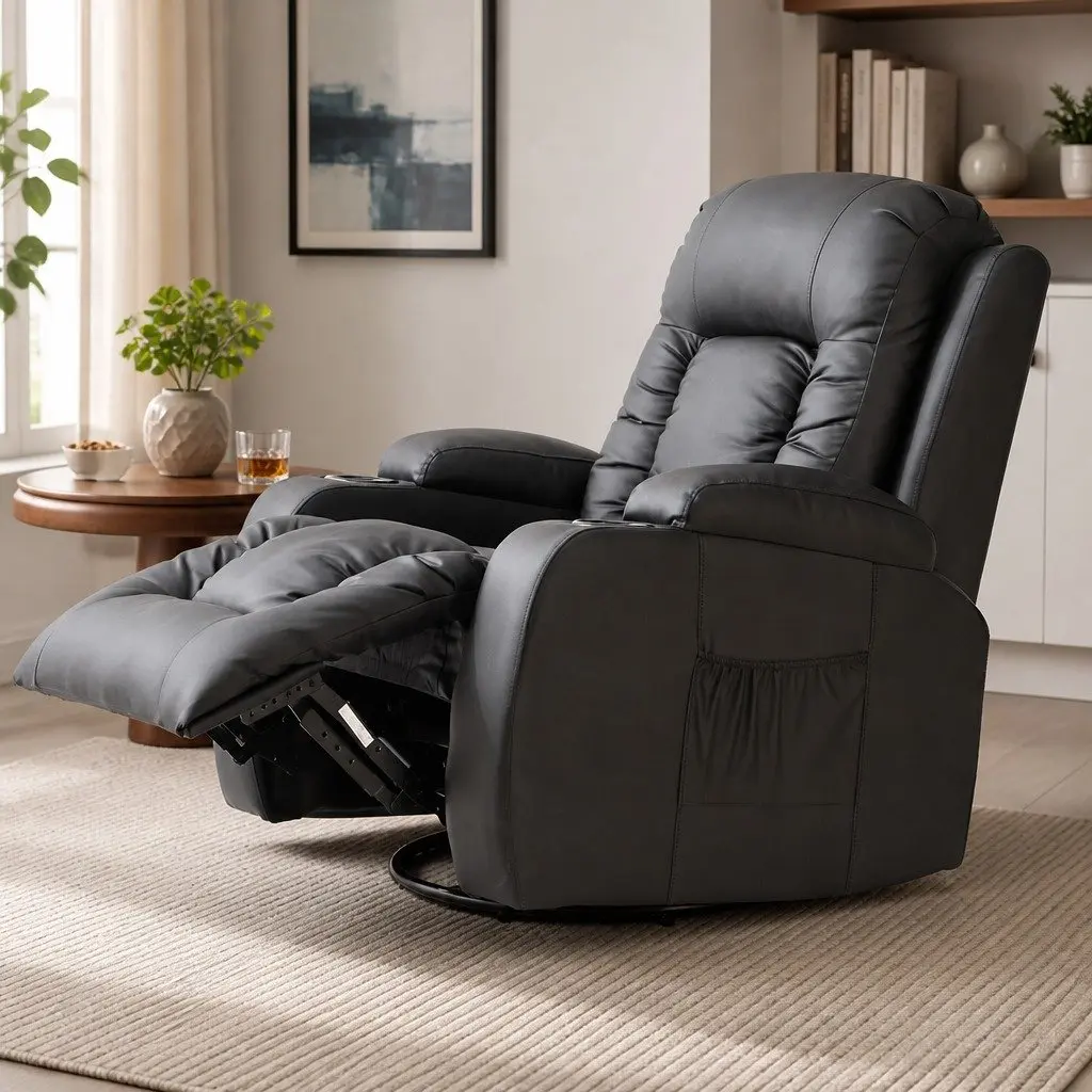 Massage Recliner Chair Black 360 Swivel Heated Lumbar Full Body Relaxation