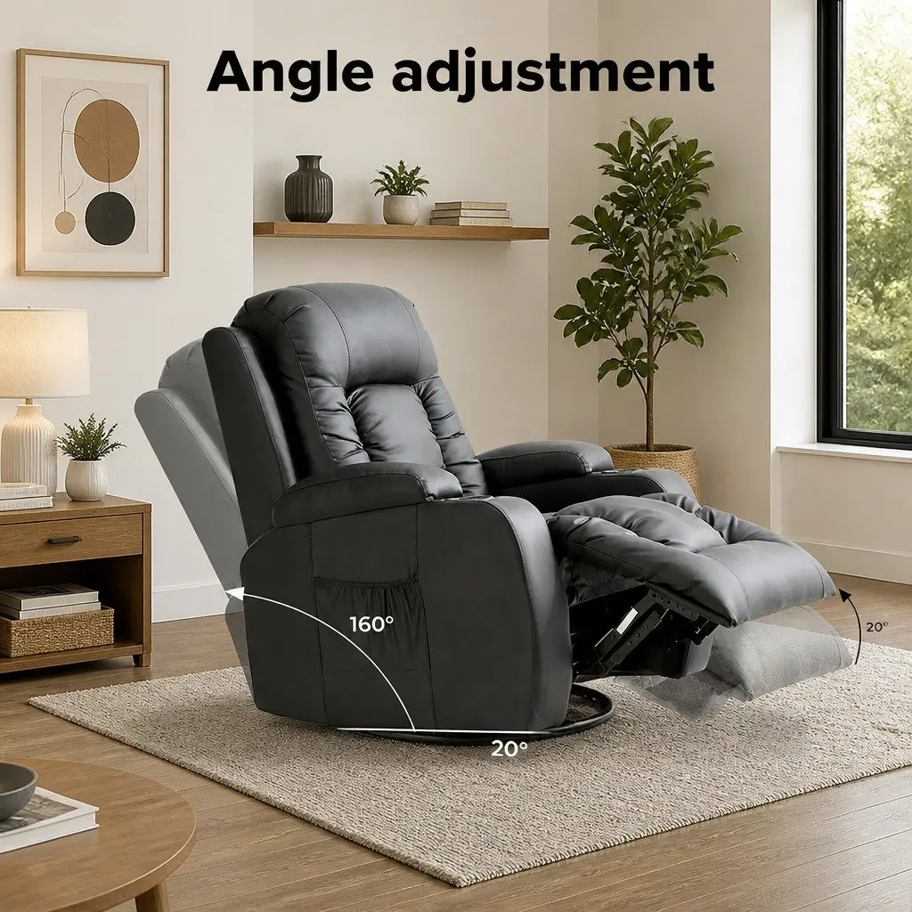 Massage Recliner Chair Black 360 Swivel Heated Lumbar Full Body Relaxation