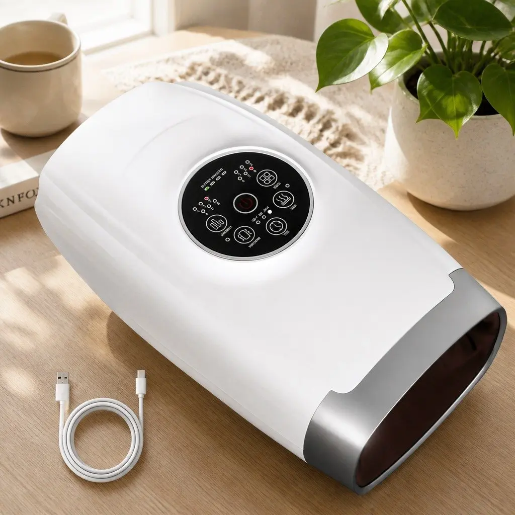 Electric Hand Massager White Acupressure Therapy Heating Function 6 Massage Modes 6 Intensity Levels