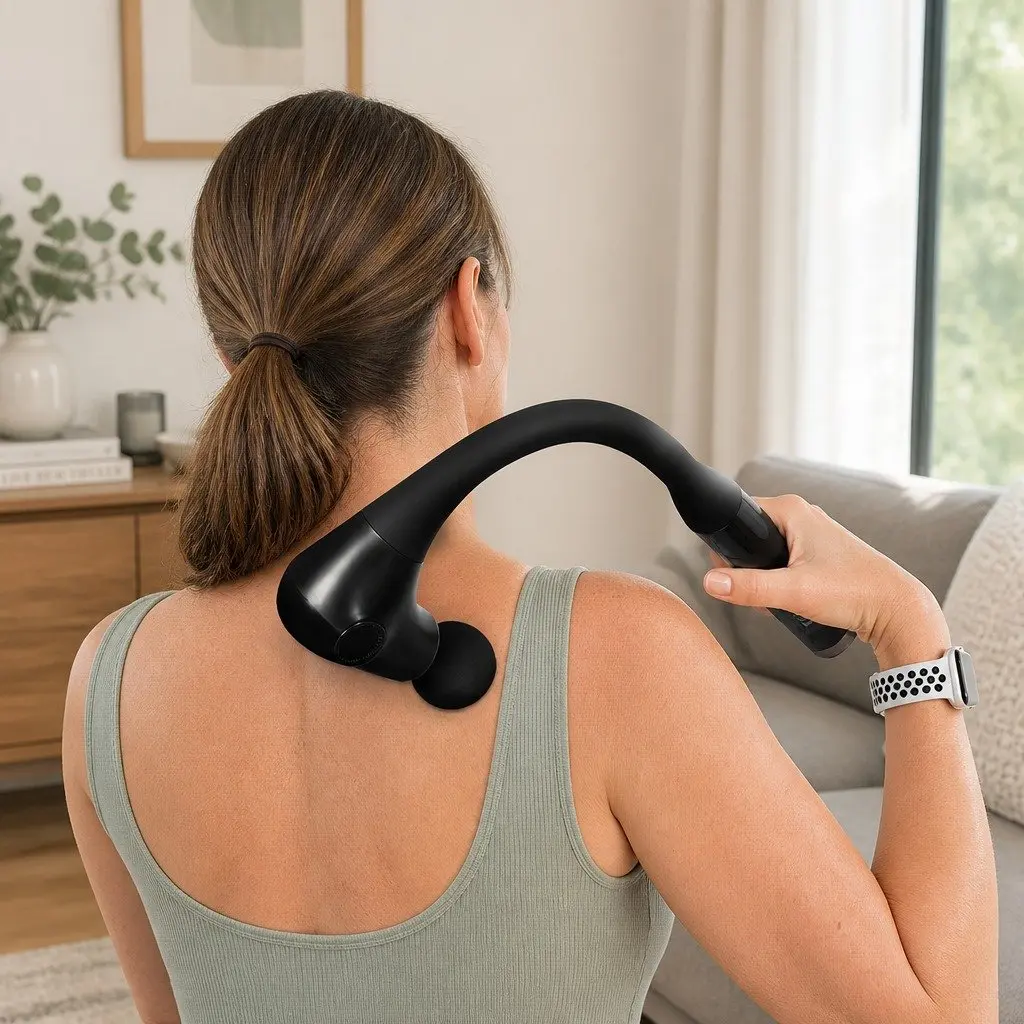Massage Gun Extended Handle Deep Tissue Percussion Muscle Relief 4 Heads 5 Speed