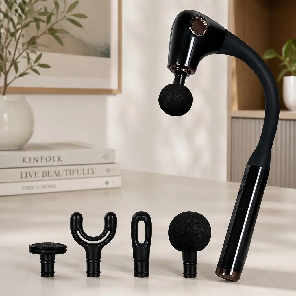 Massage Gun Extended Handle Deep Tissue Percussion Muscle Relief 4 Heads 5 Speed