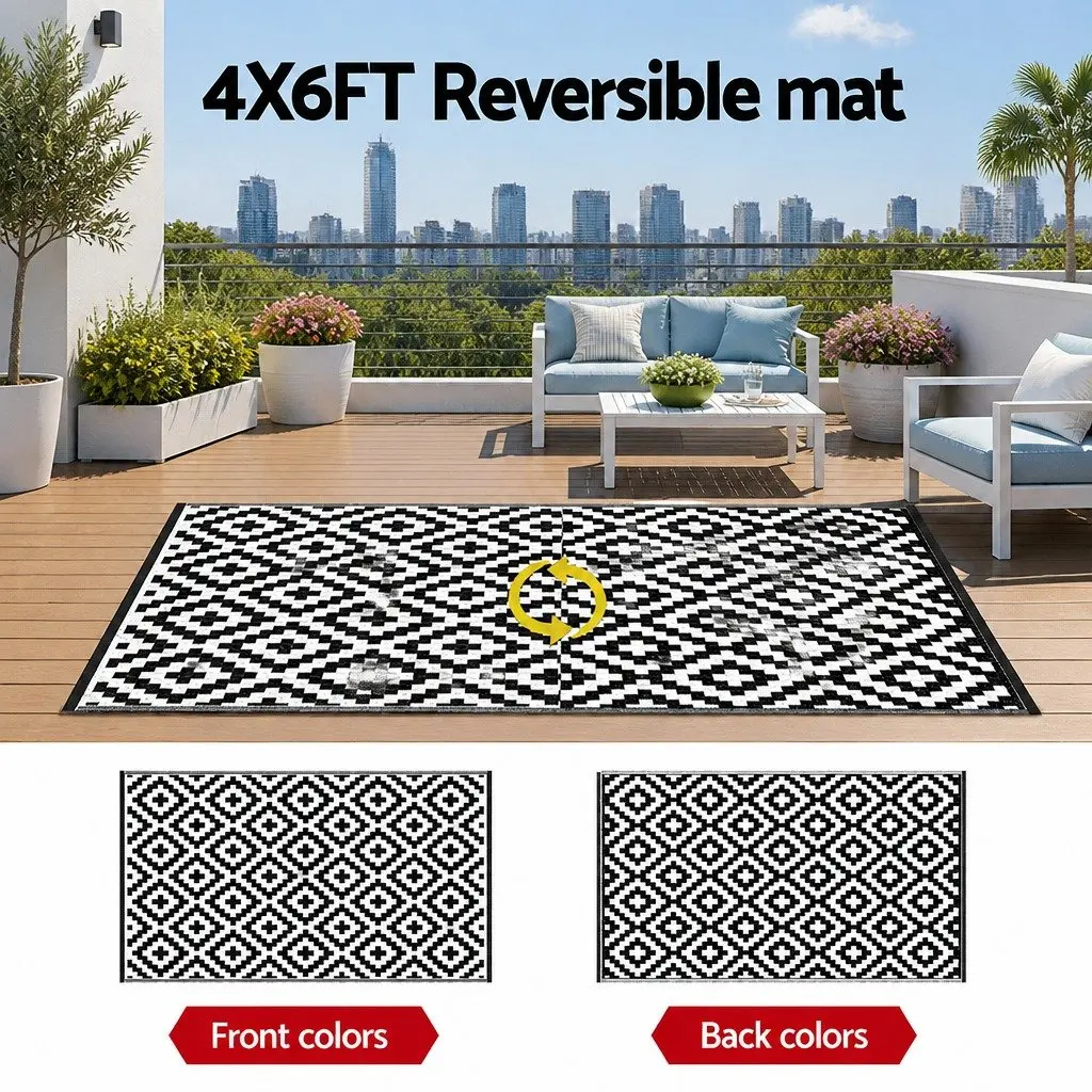 Outdoor Rug 120x180cm Reversible Dual-Sided Area Mat Patio Garden Camping Beach