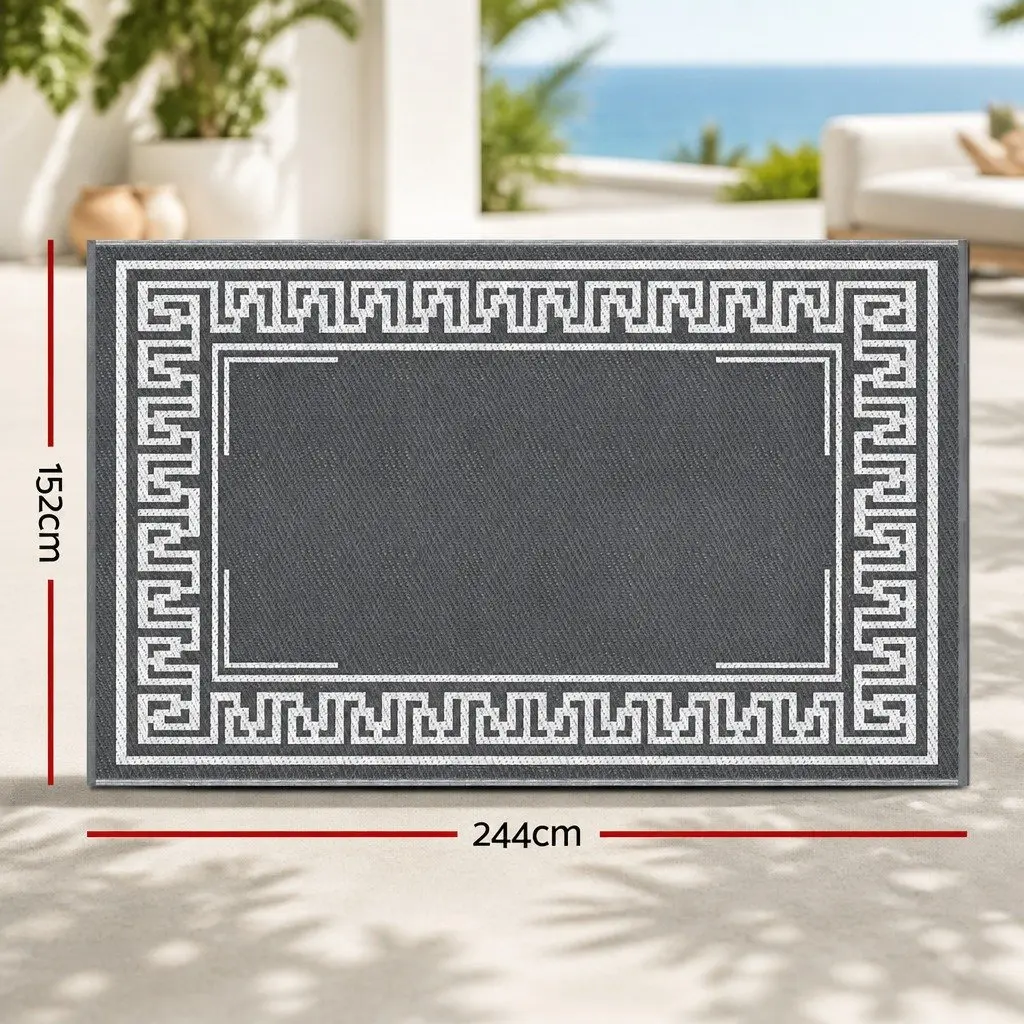 Outdoor Rug Grey 152x244cm Reversible Dual-Sided Weather-Resistant Non-Slip Mat