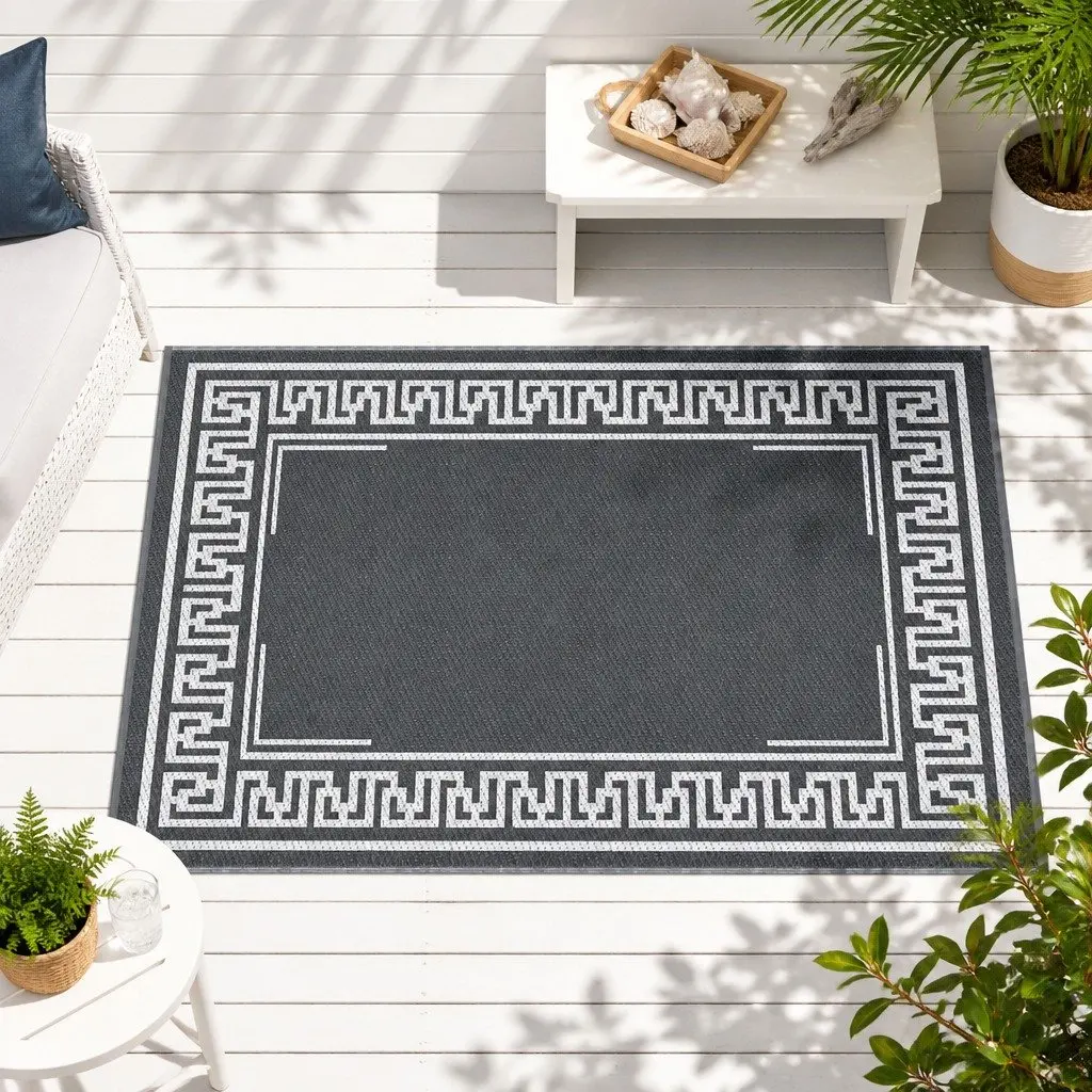 Outdoor Rug Grey 152x244cm Reversible Dual-Sided Weather-Resistant Non-Slip Mat