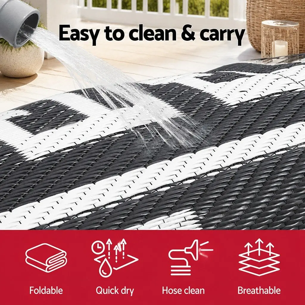 Outdoor Rug Grey 152x244cm Reversible Dual-Sided Weather-Resistant Non-Slip Mat