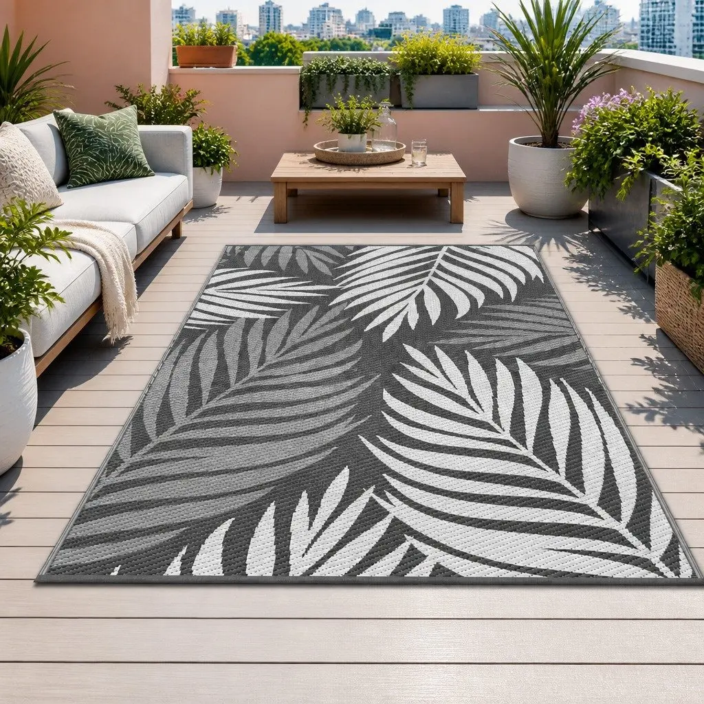 Outdoor Area Rug 152x244cm Reversible Dual-Sided Patio Mat Grey Large Carpet