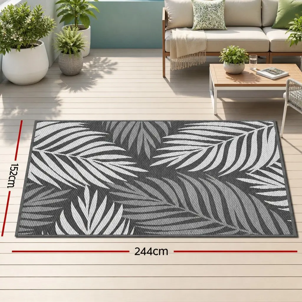 Outdoor Area Rug 152x244cm Reversible Dual-Sided Patio Mat Grey Large Carpet