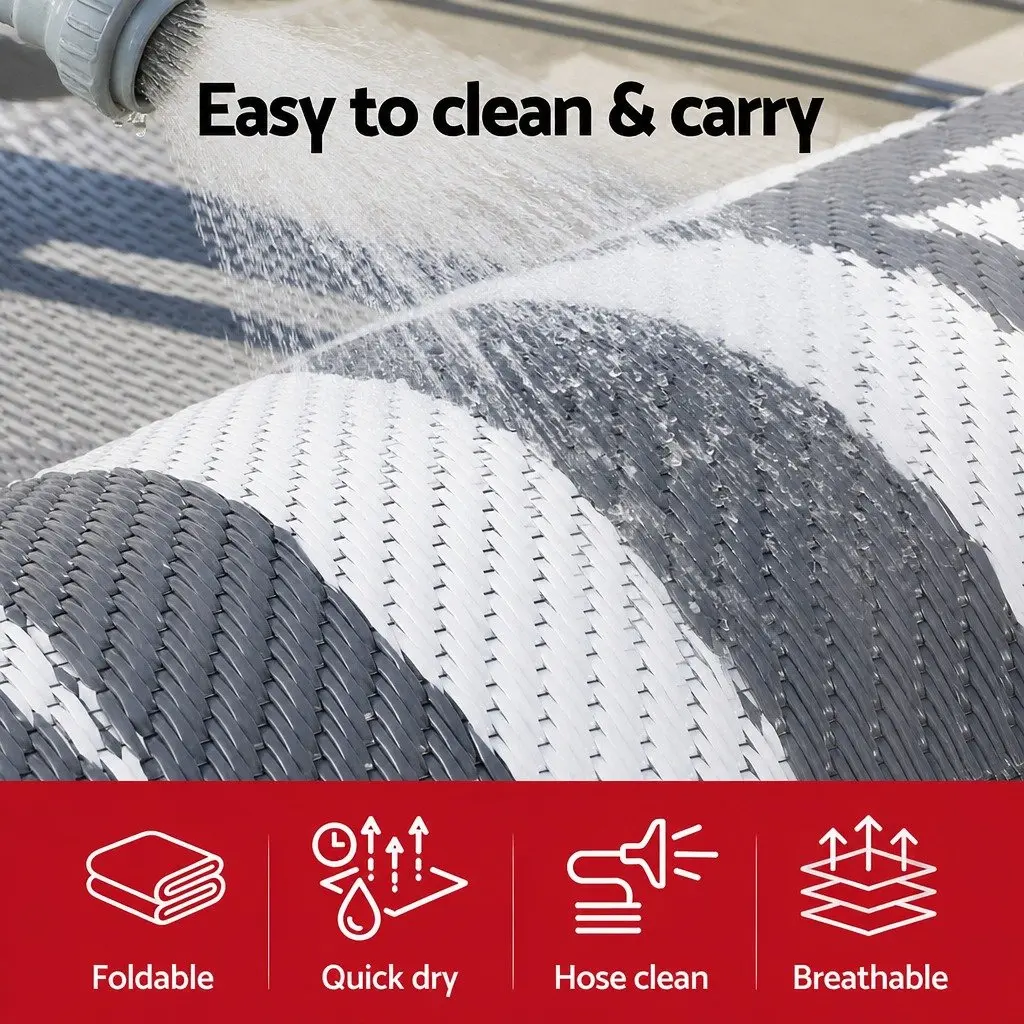 Outdoor Area Rug 152x244cm Reversible Dual-Sided Patio Mat Grey Large Carpet