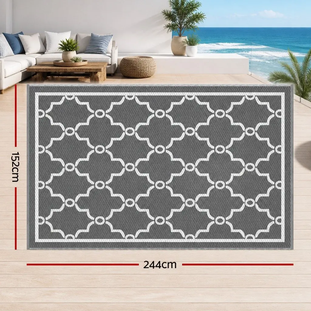 Outdoor Rug Grey 152x244cm Reversible Dual-Sided Area Mat for Patio Backyard Garden