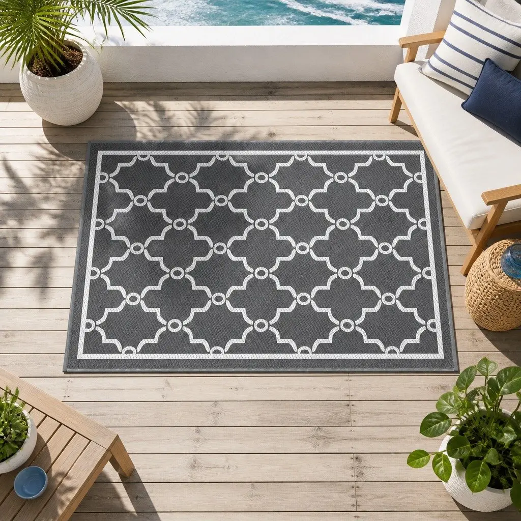 Outdoor Rug Grey 152x244cm Reversible Dual-Sided Area Mat for Patio Backyard Garden