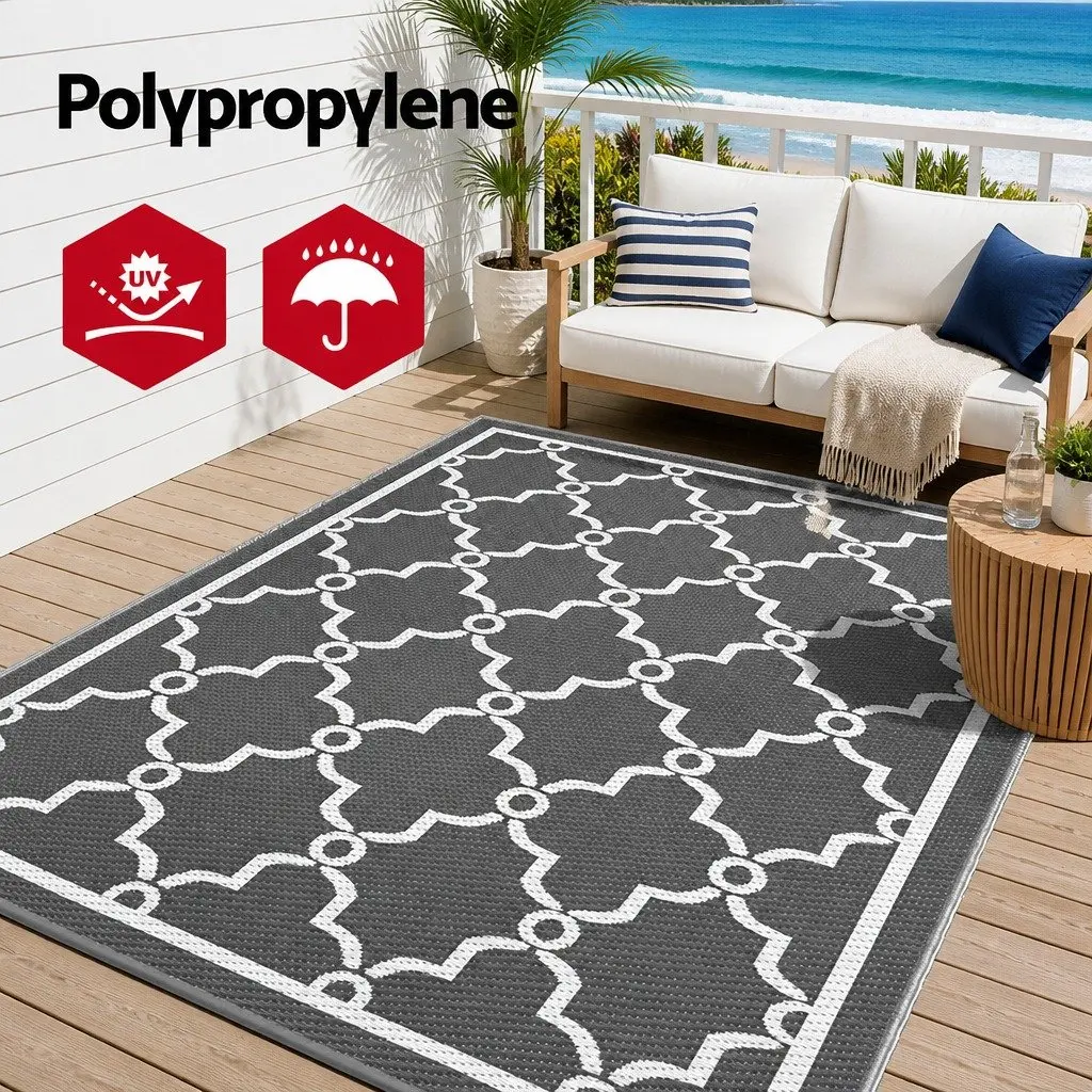 Outdoor Rug Grey 152x244cm Reversible Dual-Sided Area Mat for Patio Backyard Garden