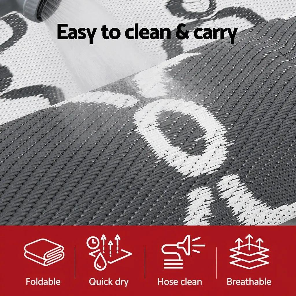 Outdoor Rug Grey 152x244cm Reversible Dual-Sided Area Mat for Patio Backyard Garden