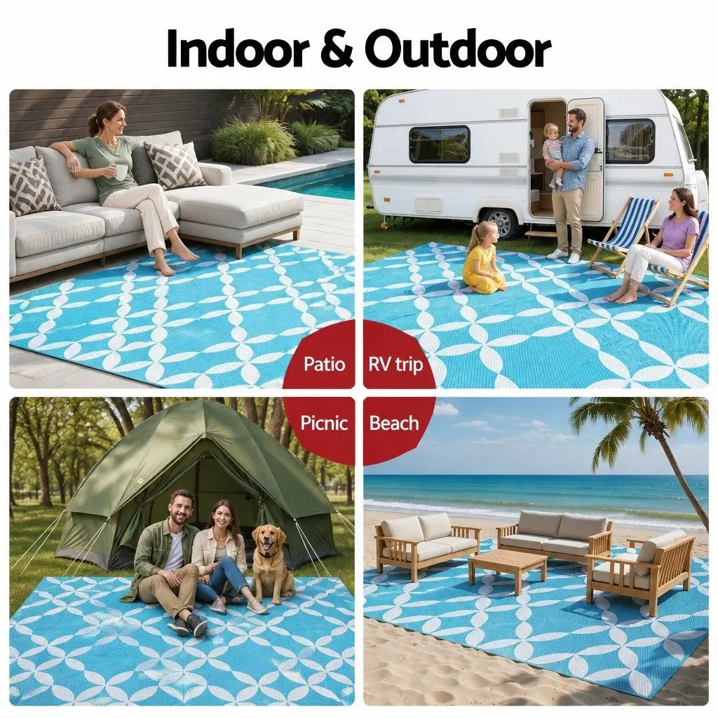 Outdoor Area Rug Reversible Dual-Sided Patio Carpet Large Mat Portable Garden