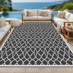Outdoor Area Rug 274x366cm Large Reversible Carpet Patio Mat Grey Dual-Sided
