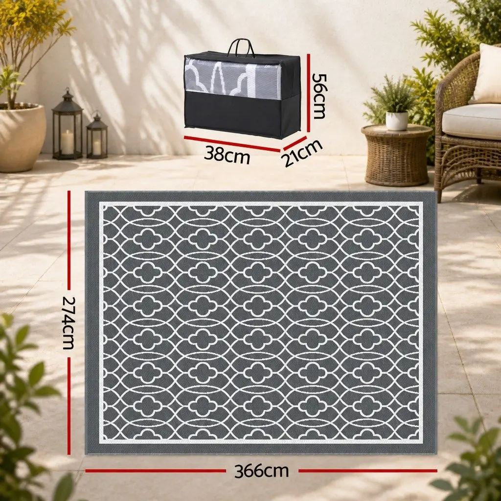 Outdoor Rug Grey 274x366cm Reversible Dual-Sided Weather-Resistant Mat