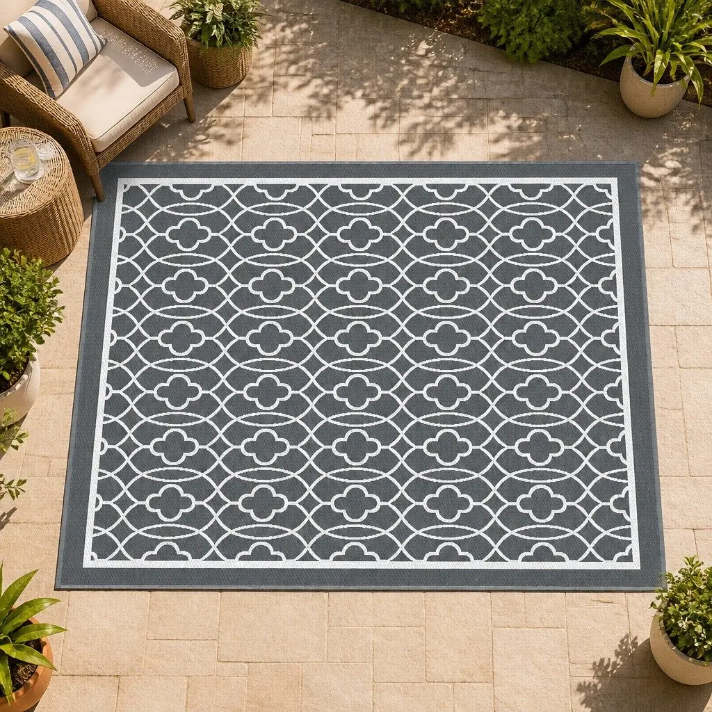 Outdoor Rug Grey 274x366cm Reversible Dual-Sided Weather-Resistant Mat