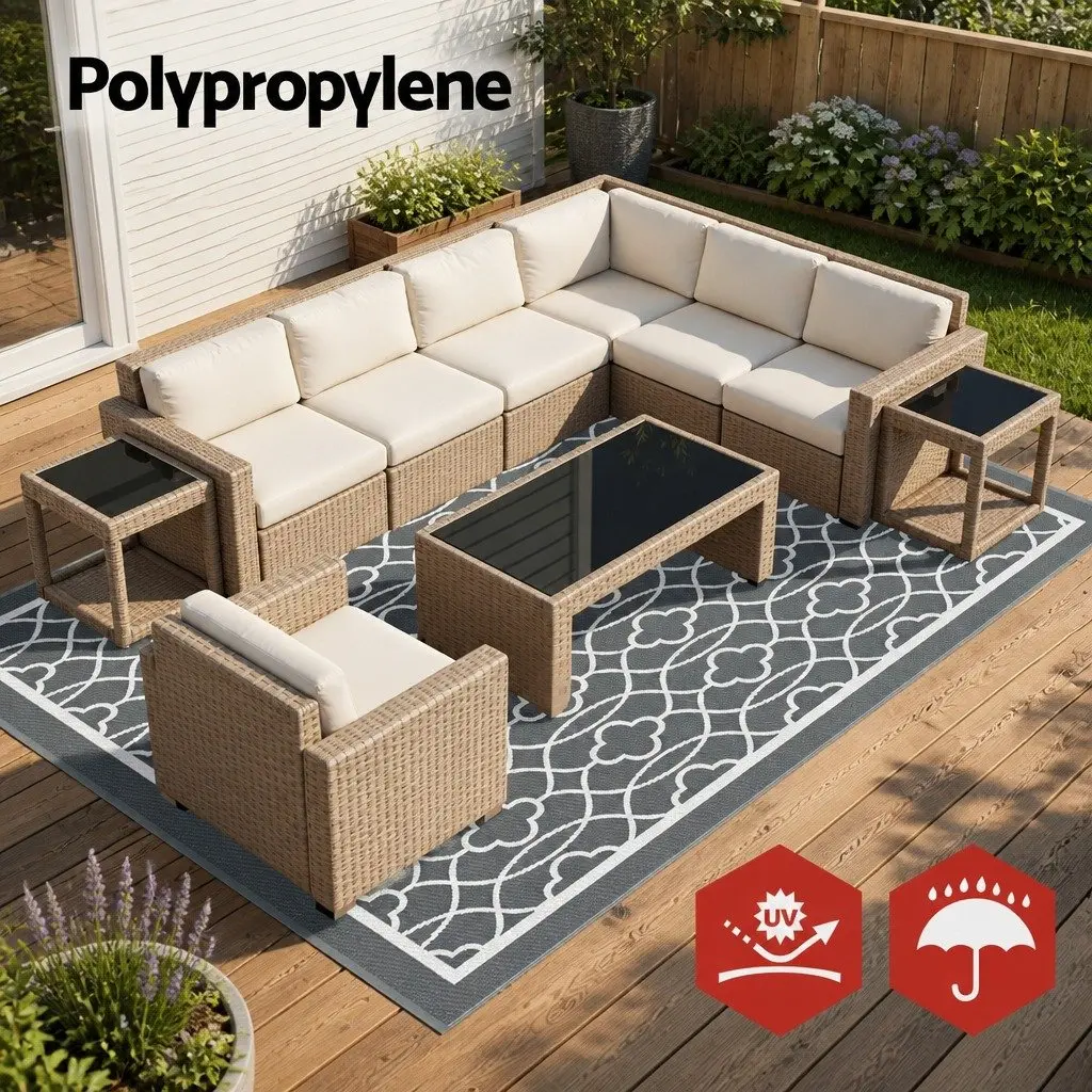 Outdoor Rug Grey 274x366cm Reversible Dual-Sided Weather-Resistant Mat