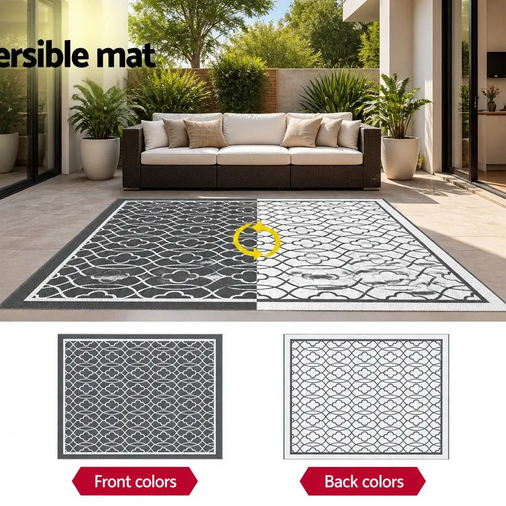 Outdoor Rug Grey 274x366cm Reversible Dual-Sided Weather-Resistant Mat