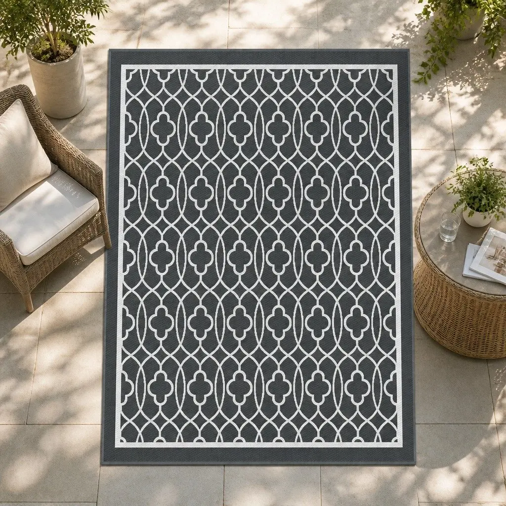 Outdoor Rug Grey 274x366cm Reversible Dual-Sided Weather-Resistant Mat