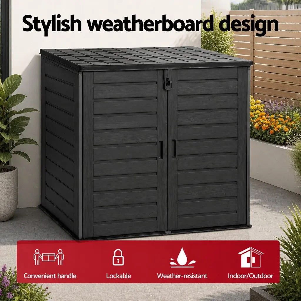 Outdoor Storage Box Black 1170L Lockable Cabinet Tool Organizer Container