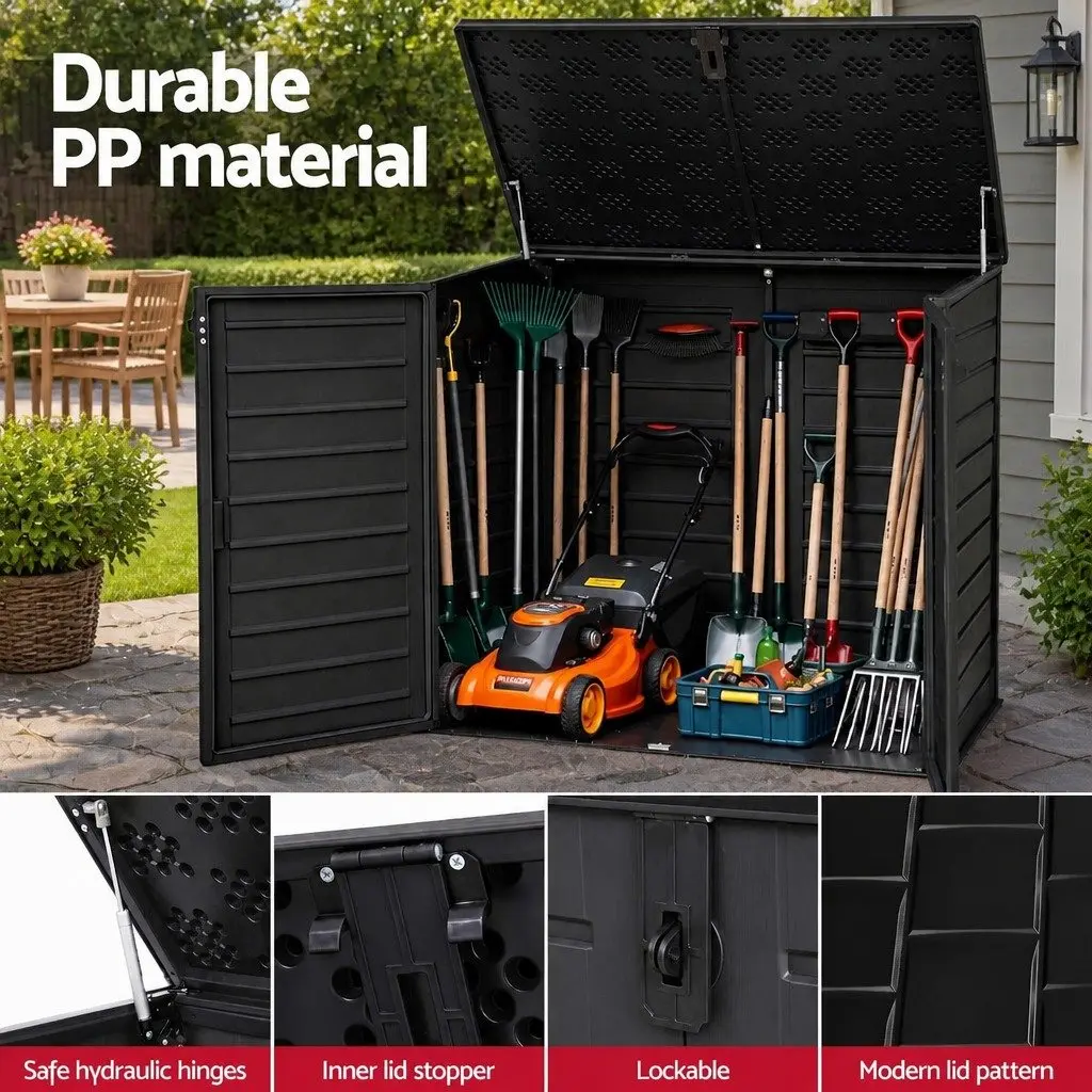 Outdoor Storage Box Black 1170L Lockable Cabinet Tool Organizer Container