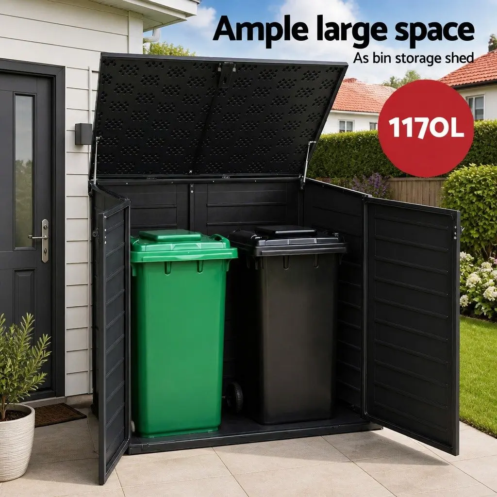 Outdoor Storage Box Black 1170L Lockable Cabinet Tool Organizer Container