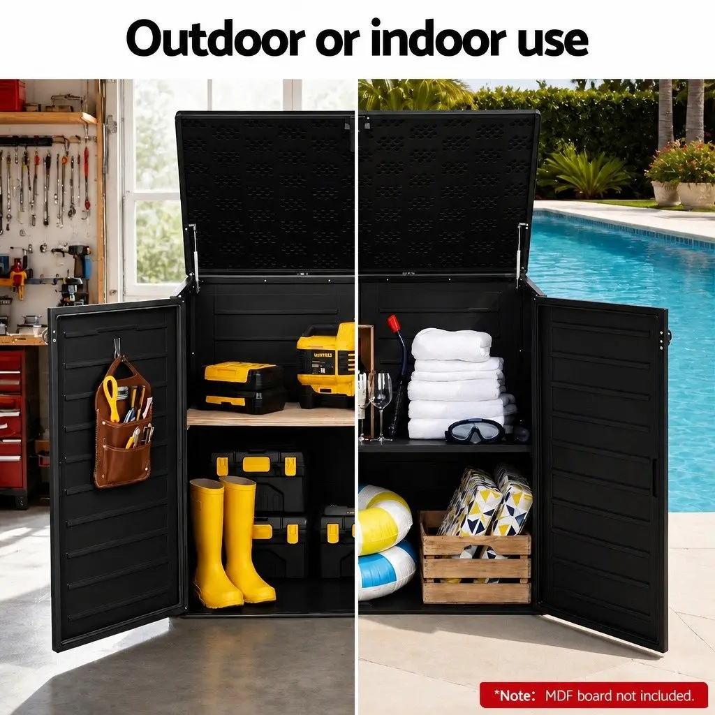 Outdoor Storage Box Black 1170L Lockable Cabinet Tool Organizer Container