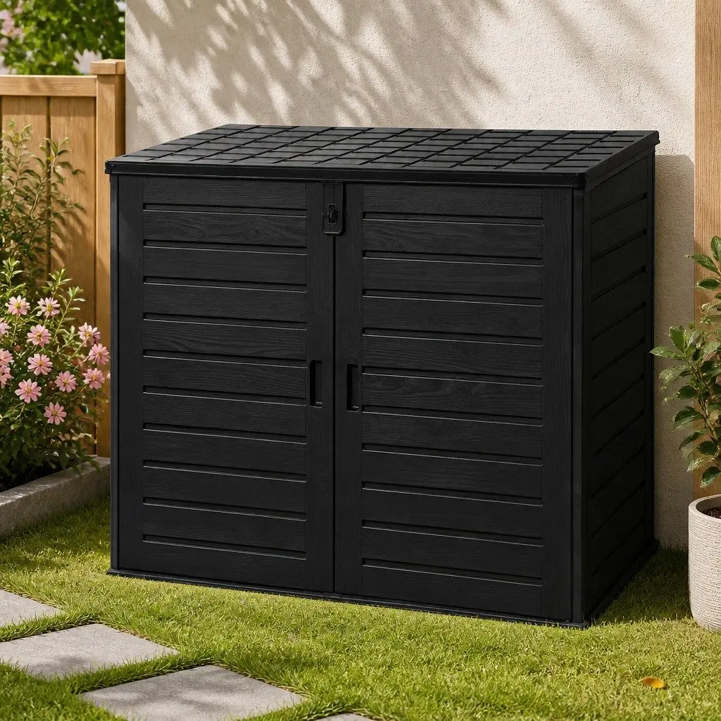 Outdoor Storage Box Black 1170L Lockable Cabinet Tool Organizer Container
