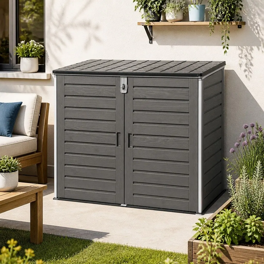 Outdoor Storage Box Grey 1170L Lockable Cabinet Tool Organizer Container