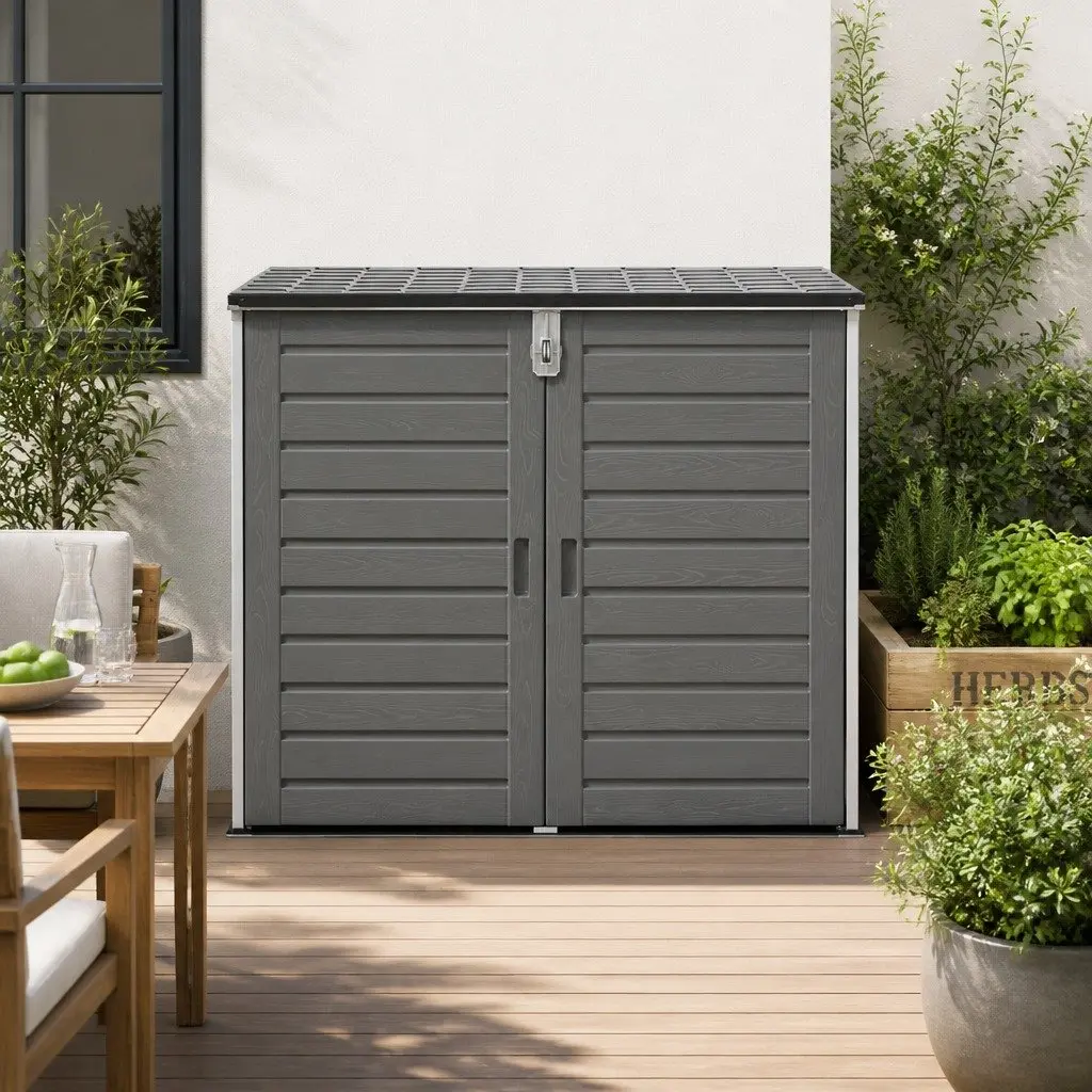 Outdoor Storage Box Grey 1170L Lockable Cabinet Tool Organizer Container