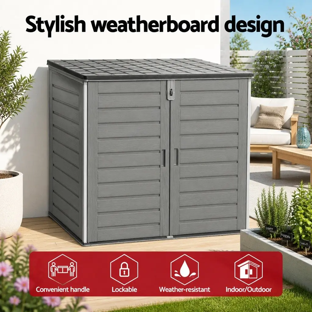 Outdoor Storage Box Grey 1170L Lockable Cabinet Tool Organizer Container