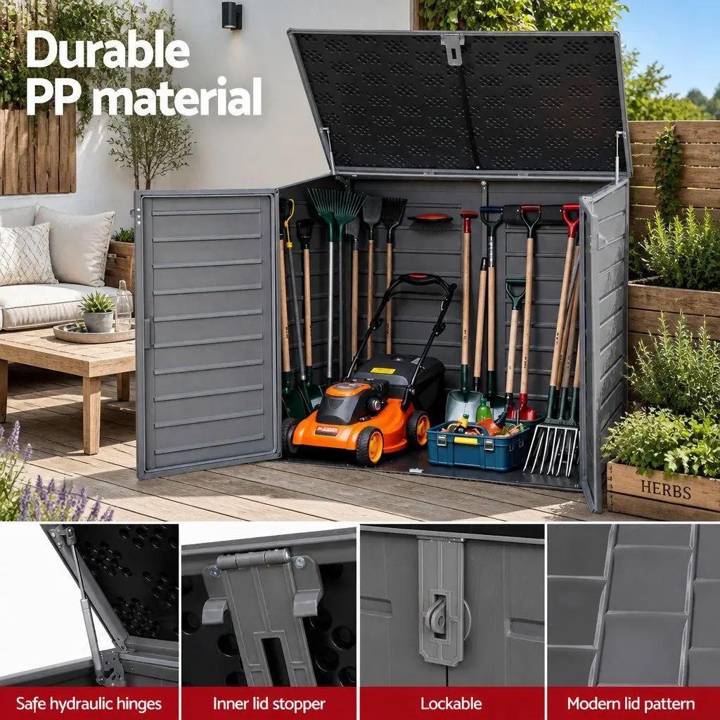 Outdoor Storage Box Grey 1170L Lockable Cabinet Tool Organizer Container