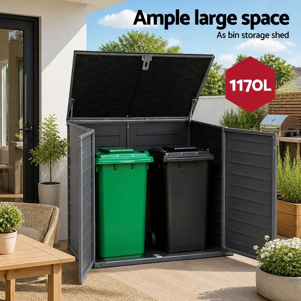 Outdoor Storage Box Grey 1170L Lockable Cabinet Tool Organizer Container