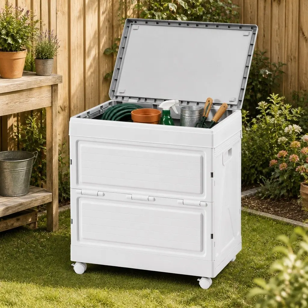 Outdoor Storage Box Beige 159L Portable Foldable with Wheels