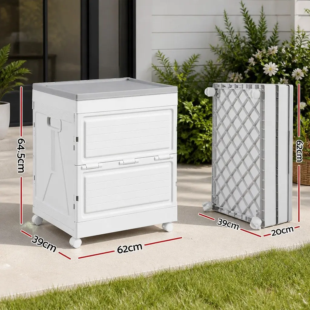 Outdoor Storage Box Beige 159L Portable Foldable with Wheels