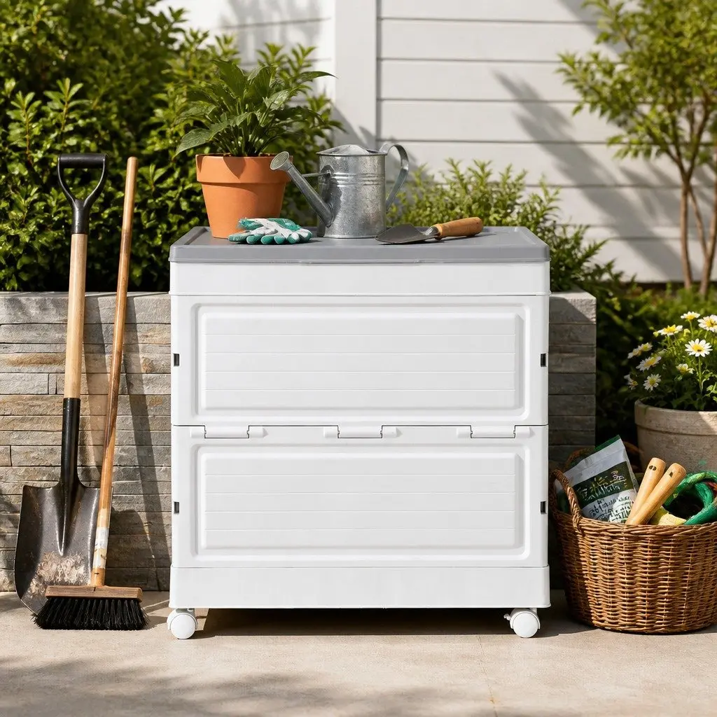 Outdoor Storage Box Beige 159L Portable Foldable with Wheels