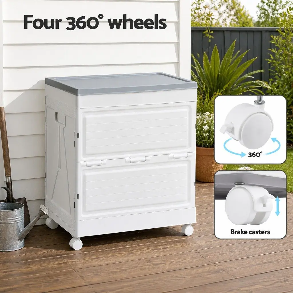 Outdoor Storage Box Beige 159L Portable Foldable with Wheels