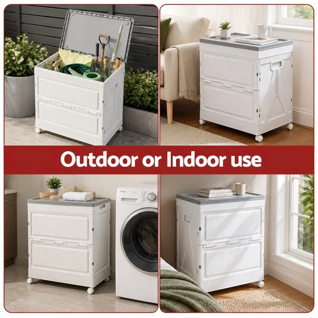 Outdoor Storage Box Beige 159L Portable Foldable with Wheels