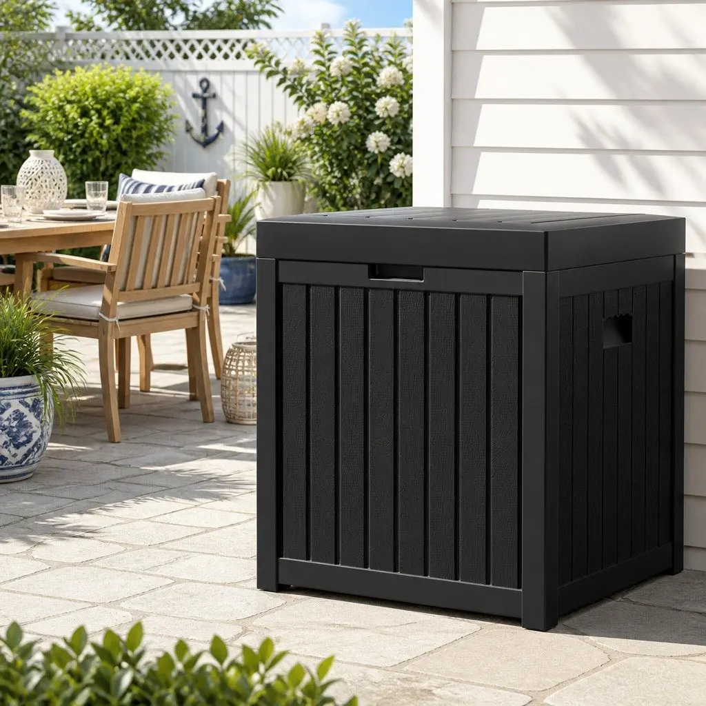 Outdoor Storage Box 195L Garden Bench Deck Organiser Tool Shed Black