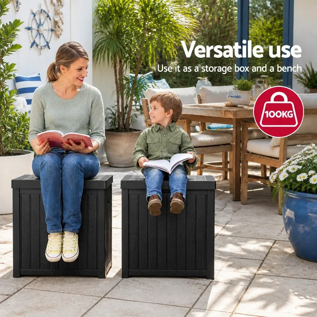 Outdoor Storage Box 195L Garden Bench Deck Organiser Tool Shed Black