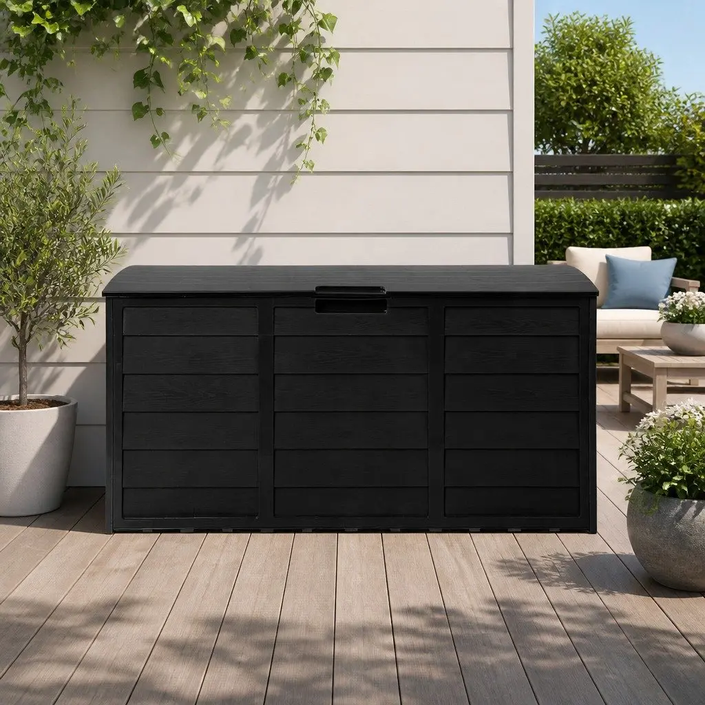 Outdoor Storage Box Black 290L Lockable Weather-resistant Garden Organiser