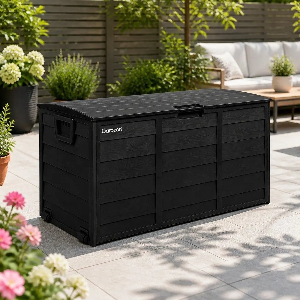 Outdoor Storage Box Black 290L Lockable Weather-resistant Garden Organiser