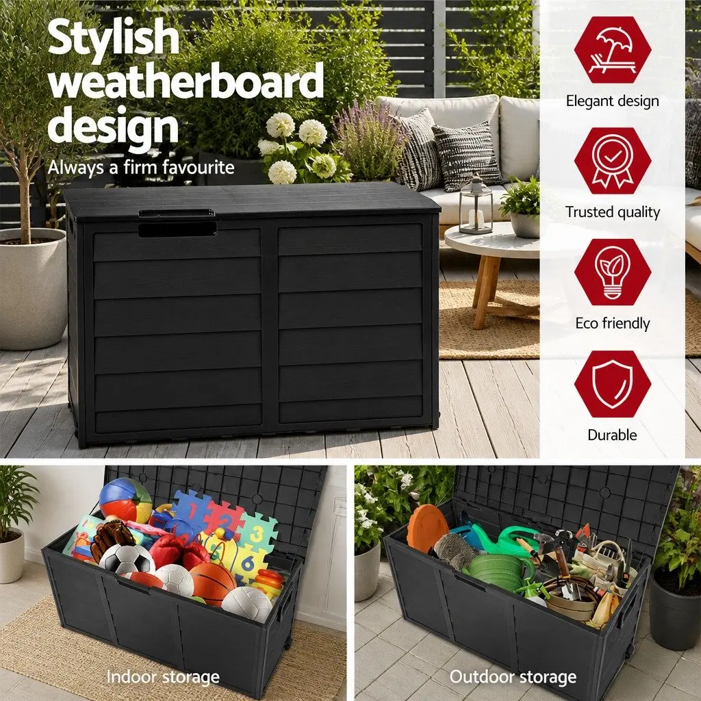 Outdoor Storage Box Black 290L Lockable Weather-resistant Garden Organiser