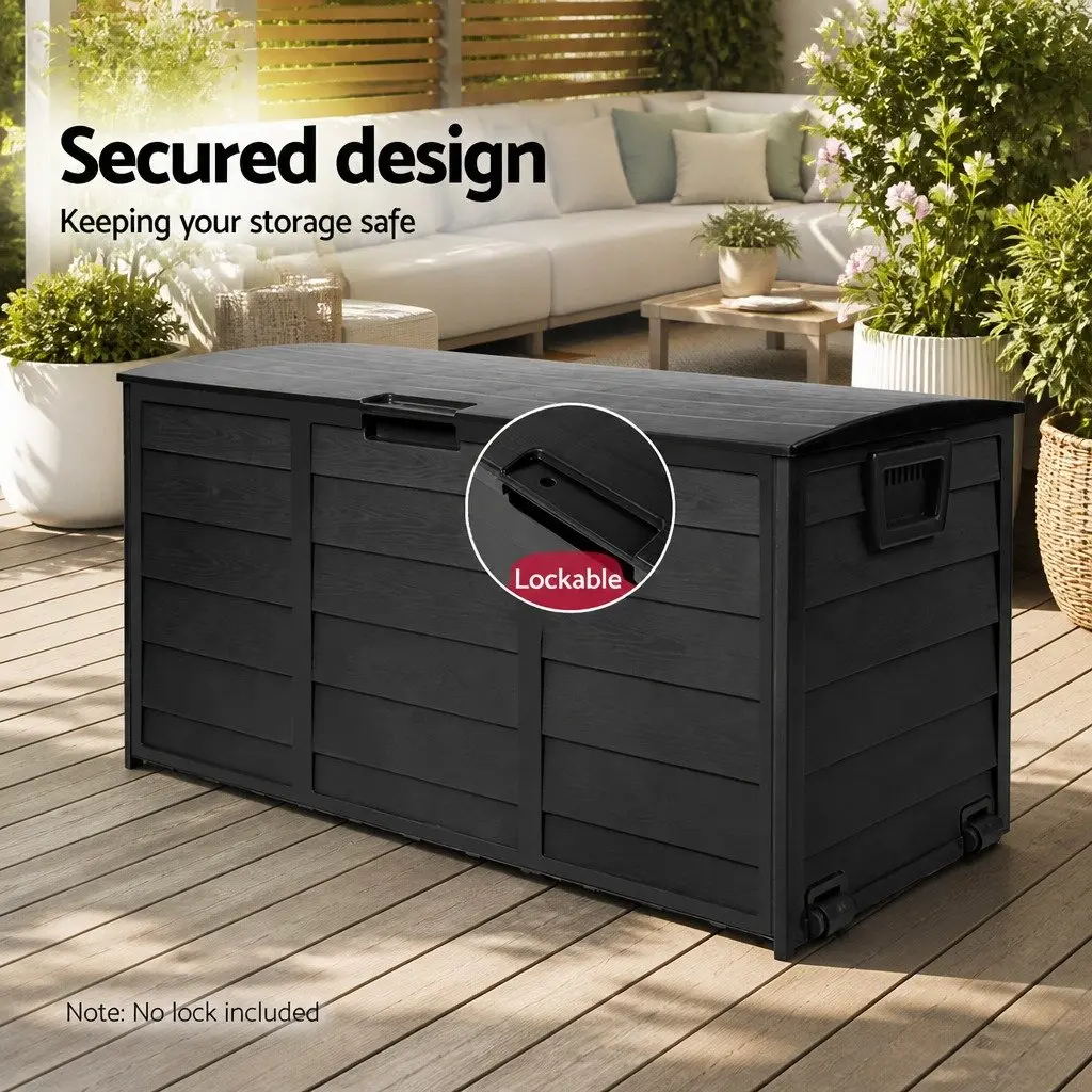 Outdoor Storage Box Black 290L Lockable Weather-resistant Garden Organiser