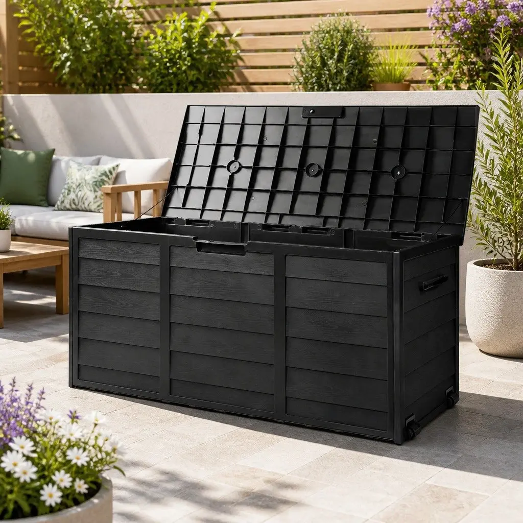 Outdoor Storage Box Black 290L Lockable Weather-resistant Garden Organiser